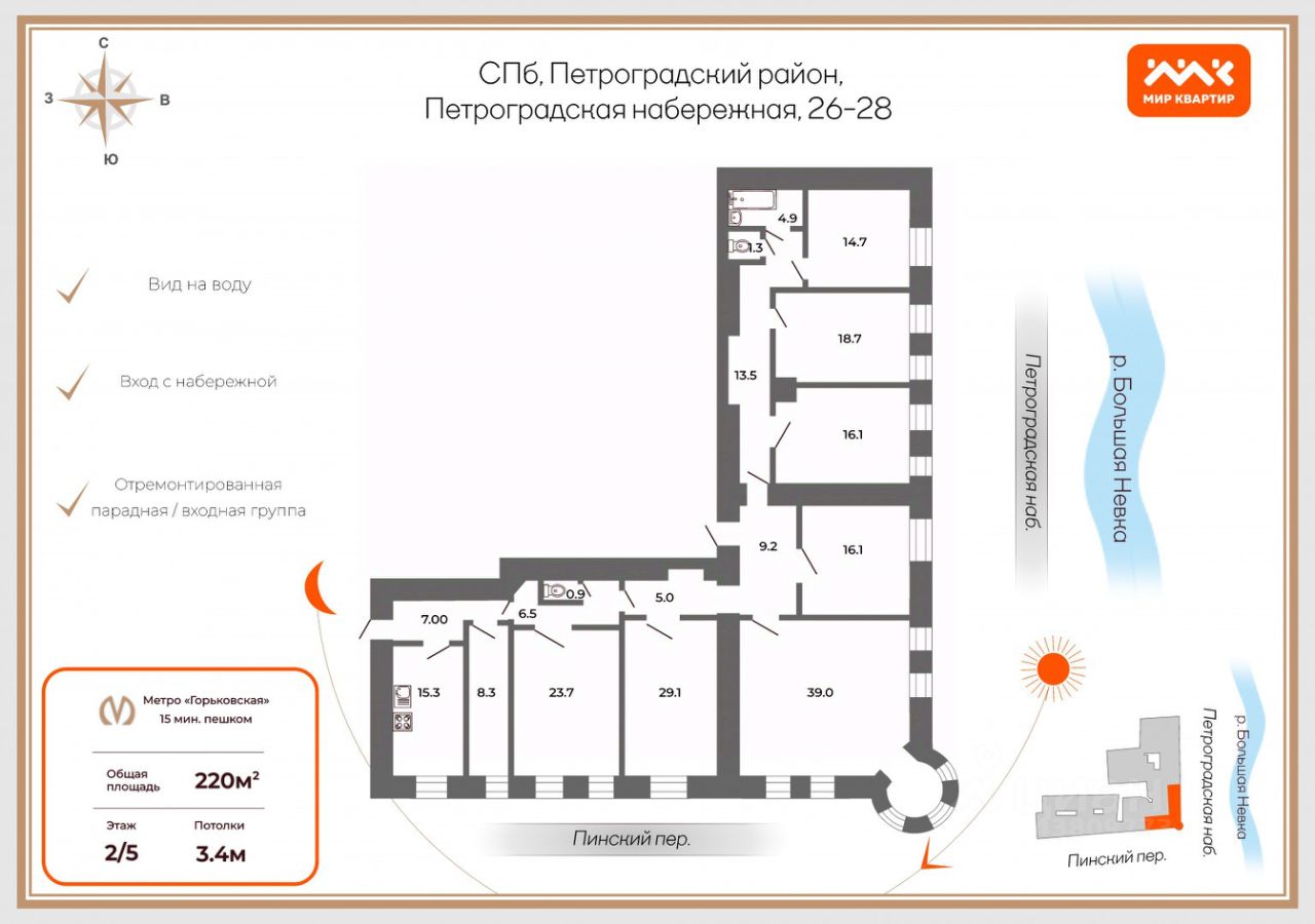Продажа 6-комн квартиры на вторичном рынке Петроградская набережная, 26-28