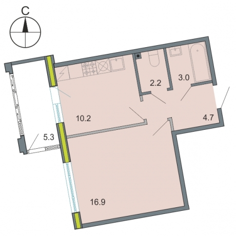Планировка ЖК Тойве, 16.9 м2