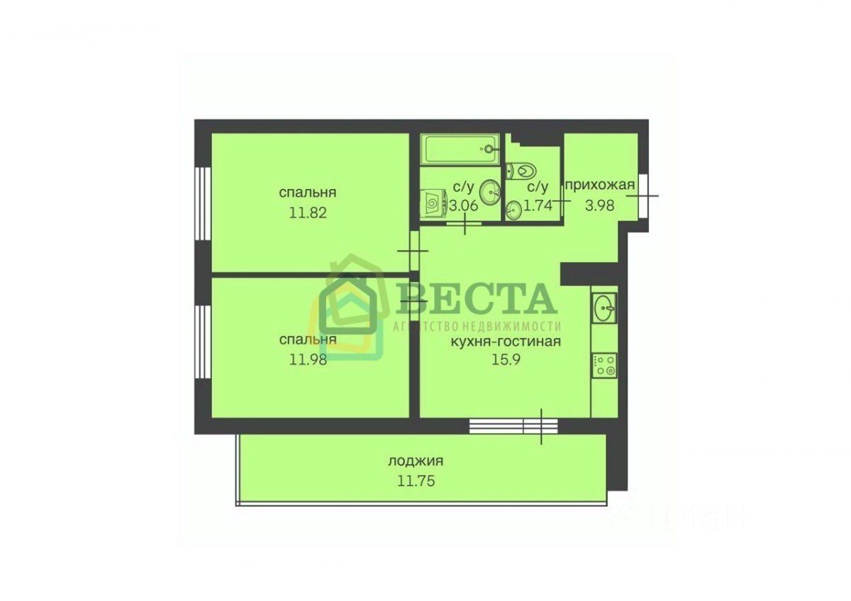 Продажа 2-комн квартиры на вторичном рынке Колпино, проезд Понтонный, 6