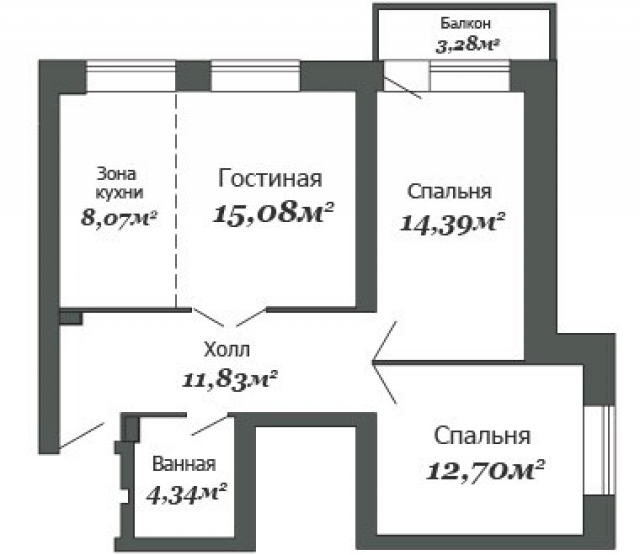 Планировка ЖК Марьино Град, 42.17 м2