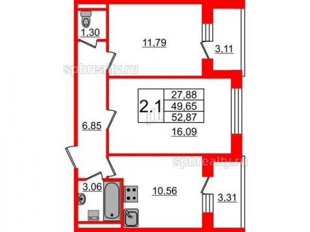 Планировка ЖК Фортеция. Жизнь на побережье, 27.88 м2