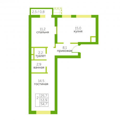Планировка ЖК Зелёный квартет, 25.7 м2