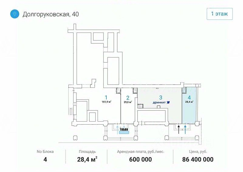 Аренда ПСН ул Новослободская,  д. 2,  к. 1