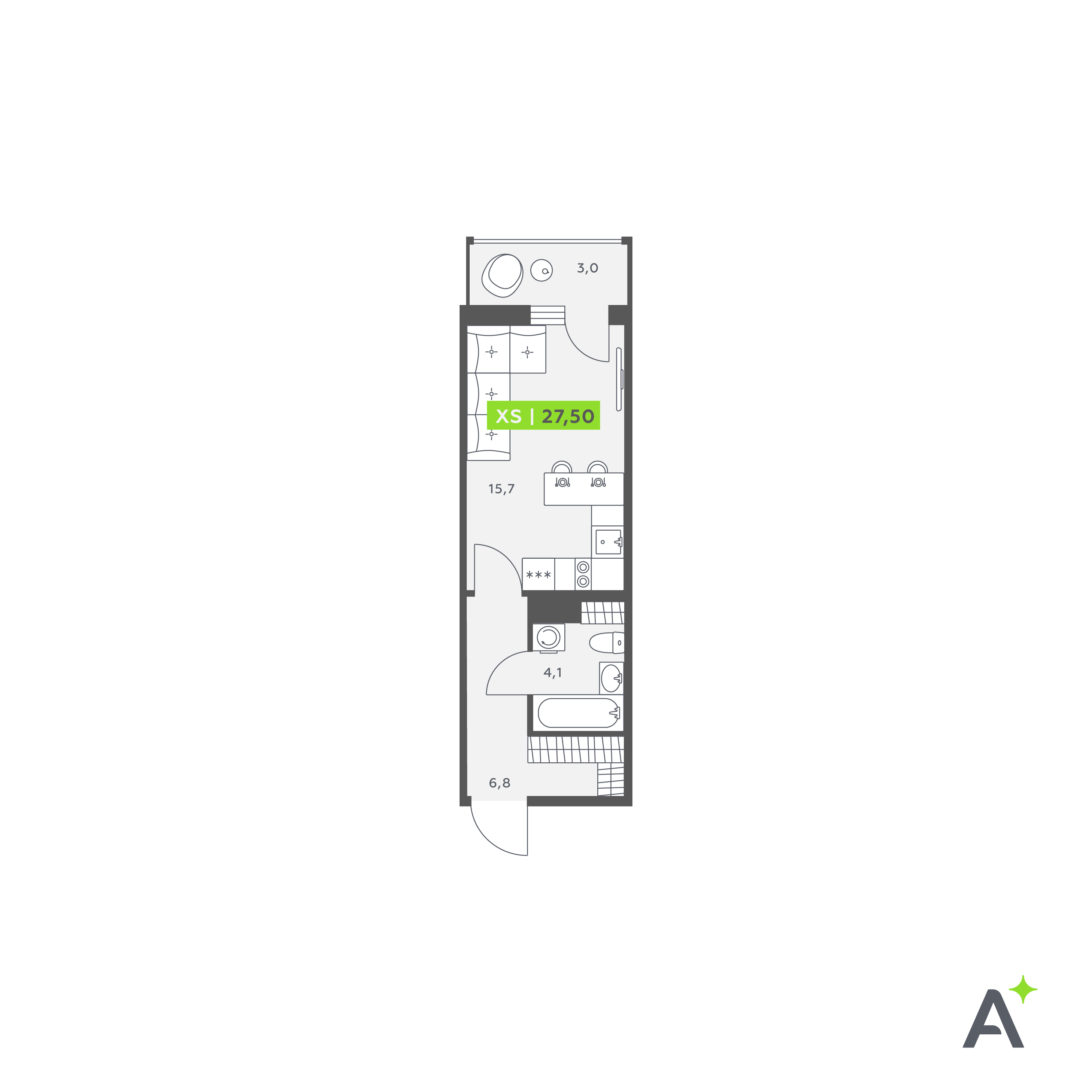 Продажа студии бульвар Александра Грина, дом 4, стр. 1