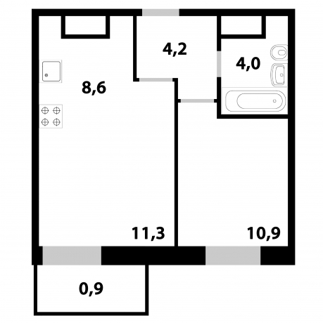 Планировка ЖК Союзный, 10.9 м2