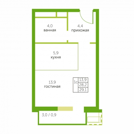 Планировка ЖК Зелёный квартет, 19.8 м2