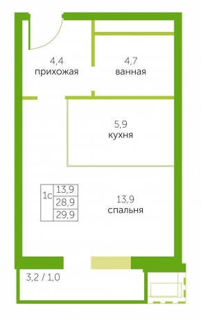 Планировка ЖК Зелёный квартет, 20 м2