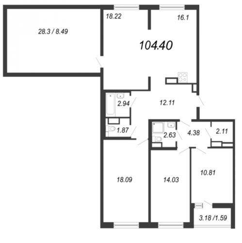 3-комн квартира Санкт-Петербург г., Белоостровская ул.,  к. 2