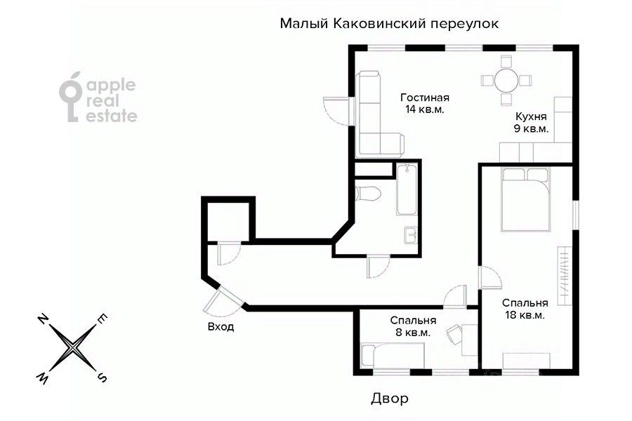 Аренда 3-комн квартиры на вторичном рынке Малый Каковинский переулок, 3