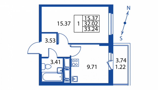 Планировка ЖК Полис на Неве, 15.37 м2