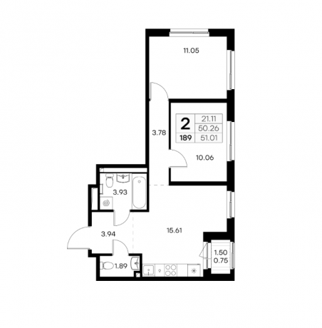 Планировка ЖК GloraX Новоселье, 21.11 м2