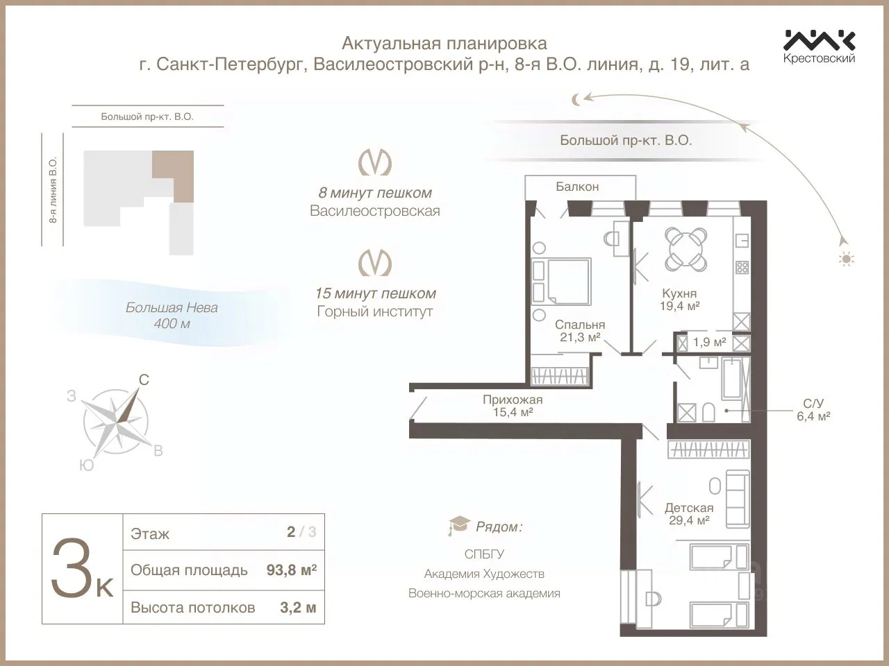 Продажа 2-комн квартиры на вторичном рынке проспект Большой Васильевского острова, 26