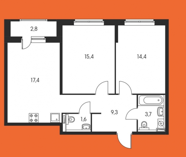 Планировка ЖК Орловский парк, 29.8 м2