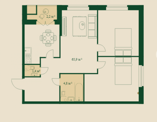 Планировка ЖК Сказочный лес, 65.9 м2