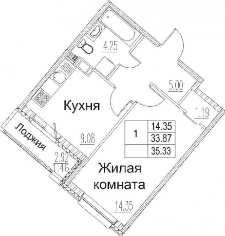 Планировка ЖК Modum, 14.35 м2