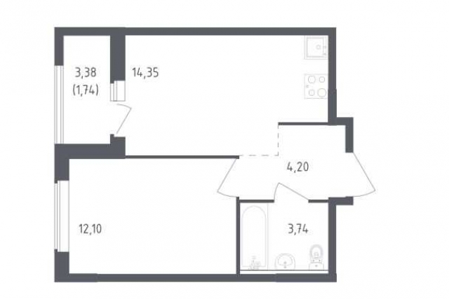 Планировка ЖК Южная Нева, 12.10 м2