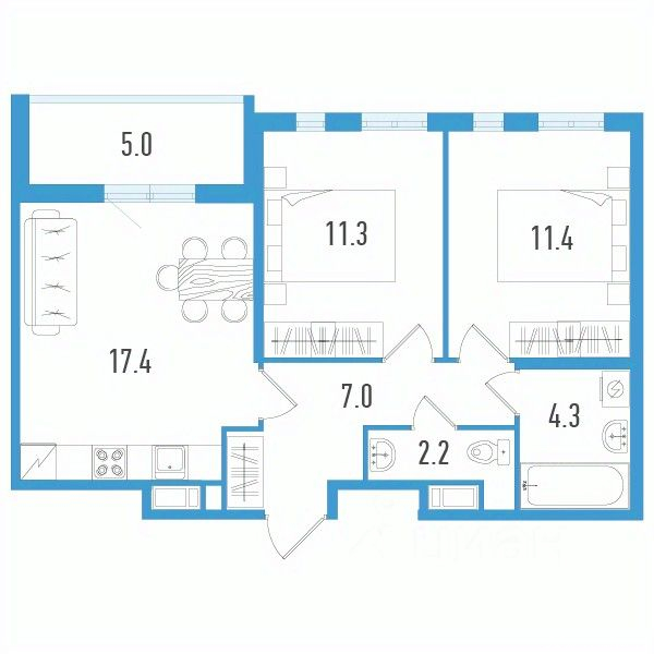 Продажа 2-комн квартиры в новостройке Шушары п,  д. 3 к2