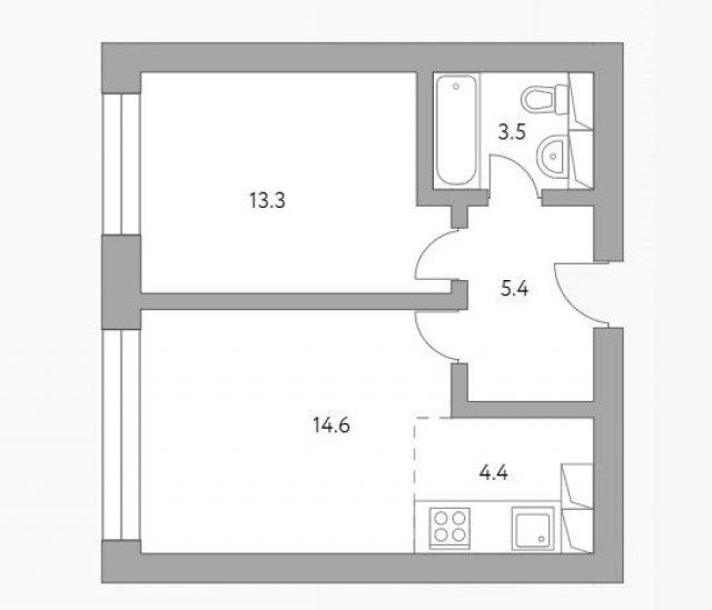 Планировка ЖК Бригантина, 13.3 м2