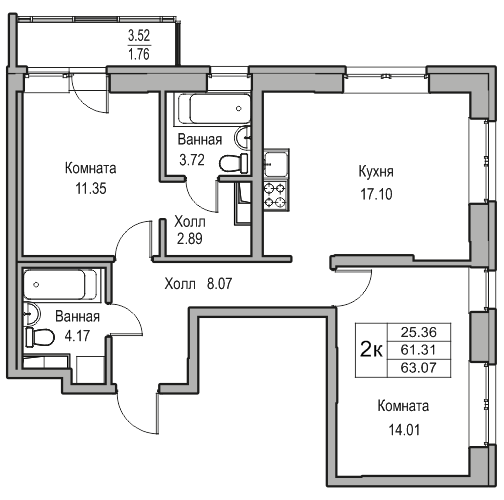 Продажа 2-комн квартиры в новостройке Санкт-Петербург г., Юнтоловский пр-кт,  к. 6