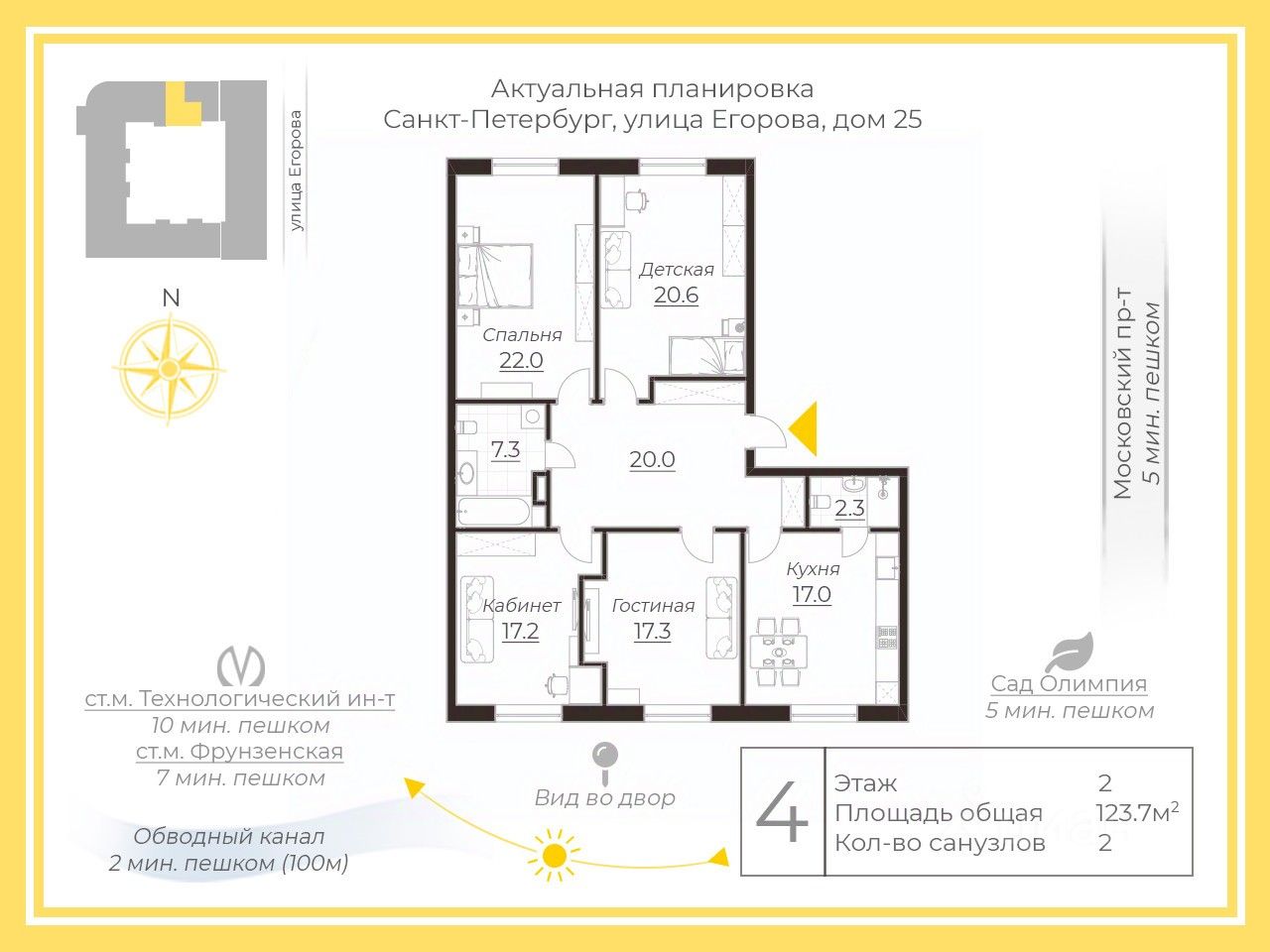 Продажа 4-комн квартиры на вторичном рынке улица Егорова, 25