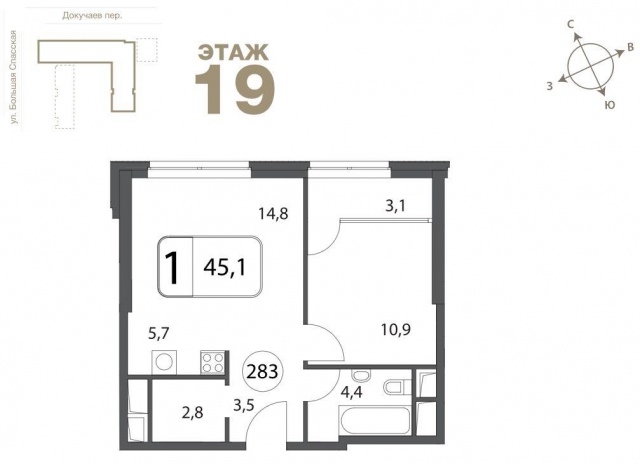 Планировка ЖК Волга, 10.9 м2