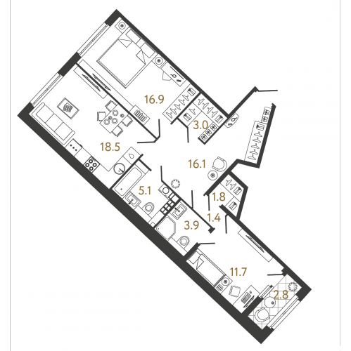 2-комн квартира Миргородская ул, 1а