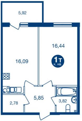 Планировка ЖК Две Эпохи, 16.44 м2