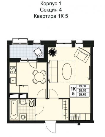 Планировка ЖК Атлантис, 19.5 м2