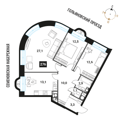 Продажа 3-комн квартиры в новостройке Семеновская наб. 3 стр. 13 А улица