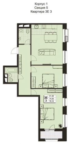 Планировка ЖК Атлантис, 51.3 м2