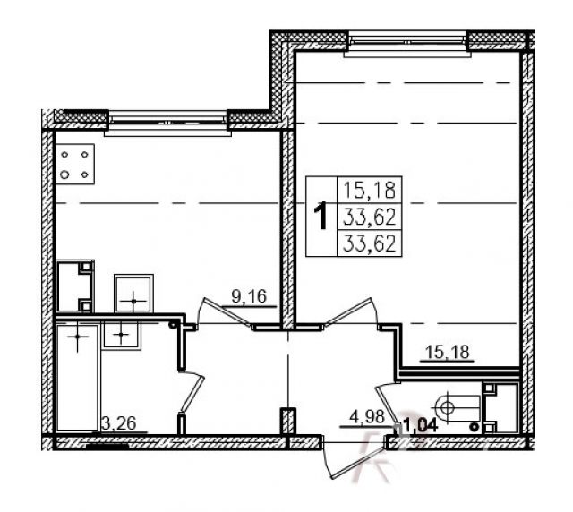 Планировка ЖК VIVA, 15.18 м2