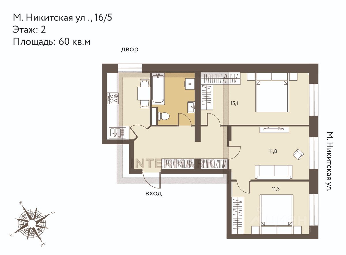 Продажа 3-комн квартиры на вторичном рынке Малая Никитская улица, 16/5