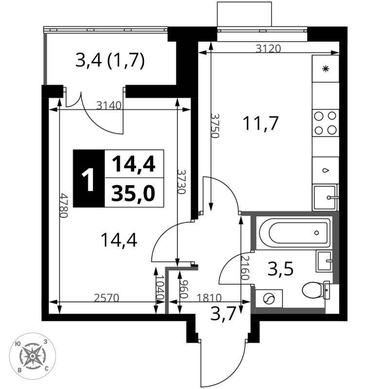 Продажа 1-комн квартиры в новостройке Химки г., Комсомольская ул.,  к. 5