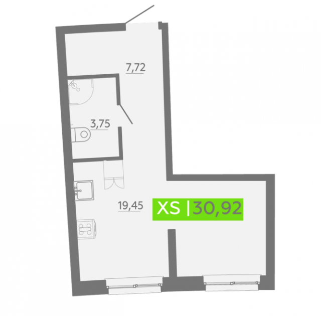Планировка ЖК Аквилон Riva, 19.45 м2