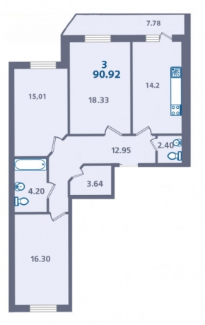 Планировка ЖК Капитан Немо, 49.64 м2