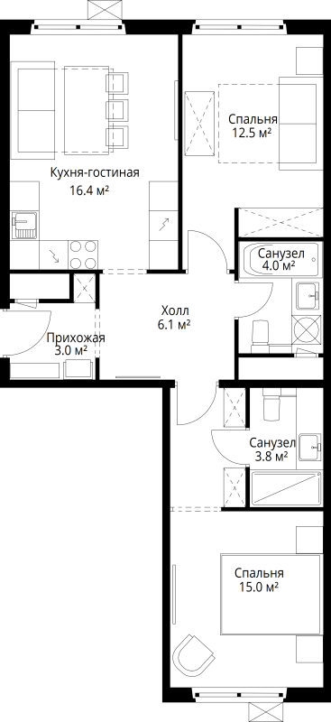 Продажа 2-комн квартиры в новостройке Сапроново д., Купелинка мкр.,  к. Нестеров