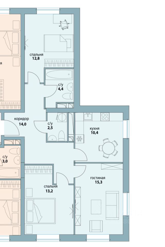Аренда 3-комн квартиры на вторичном рынке улица Крузенштерна, 12к2