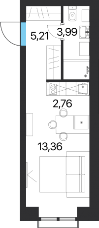 Планировка ЖК Соседи 21/19, 13.36 м2