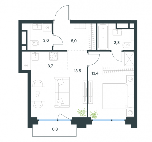 Планировка ЖК Level Бауманская, 13.4 м2