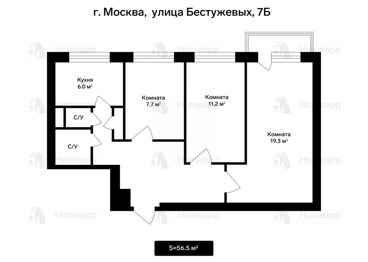 Продажа 3-комн квартиры на вторичном рынке улица Бестужевых, 7Б