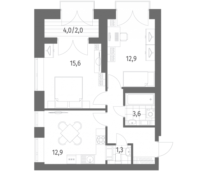 Планировка ЖК Наука, 28.5 м2