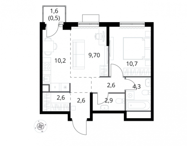 Планировка ЖК 1-й Химкинский, 10.7 м2