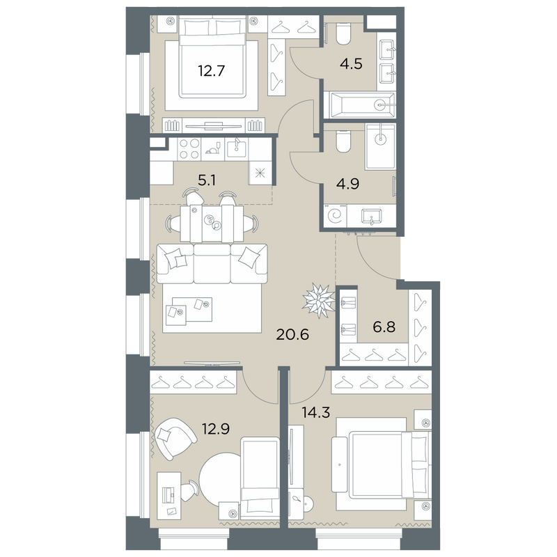 Продажа 3-комн квартиры в новостройке Поздняково д., Солнечная ул.,  к. 1.2