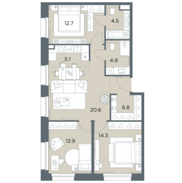Продажа 3-комн квартиры в новостройке Поздняково д., Солнечная ул.,  к. 1.2