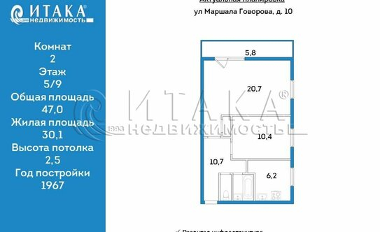 Продажа 2-комн квартиры на вторичном рынке ул Маршала Говорова,  д. 10