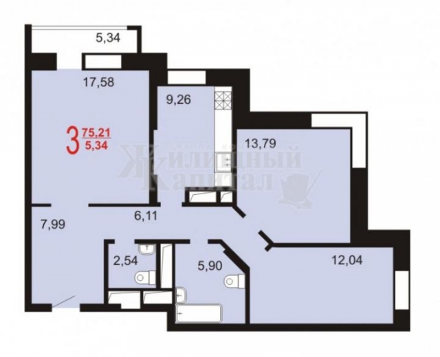 Планировка ЖК Твой Адрес Мечты, 43.41 м2