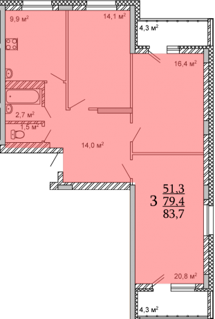 Планировка ЖК Томилино, 51.3 м2