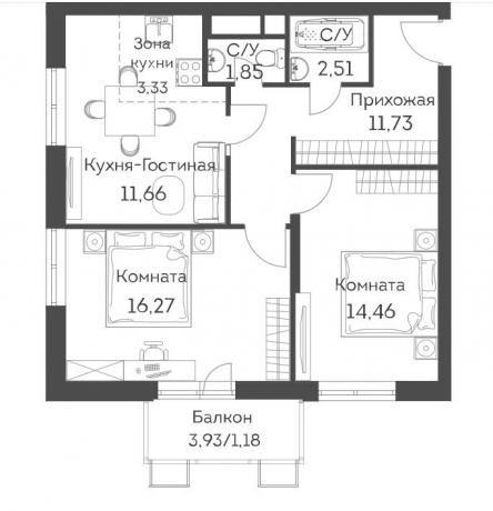Планировка ЖК Аквилон Митино, 30.73 м2