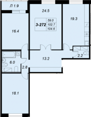 Планировка ЖК Жемчужный фрегат, 59 м2