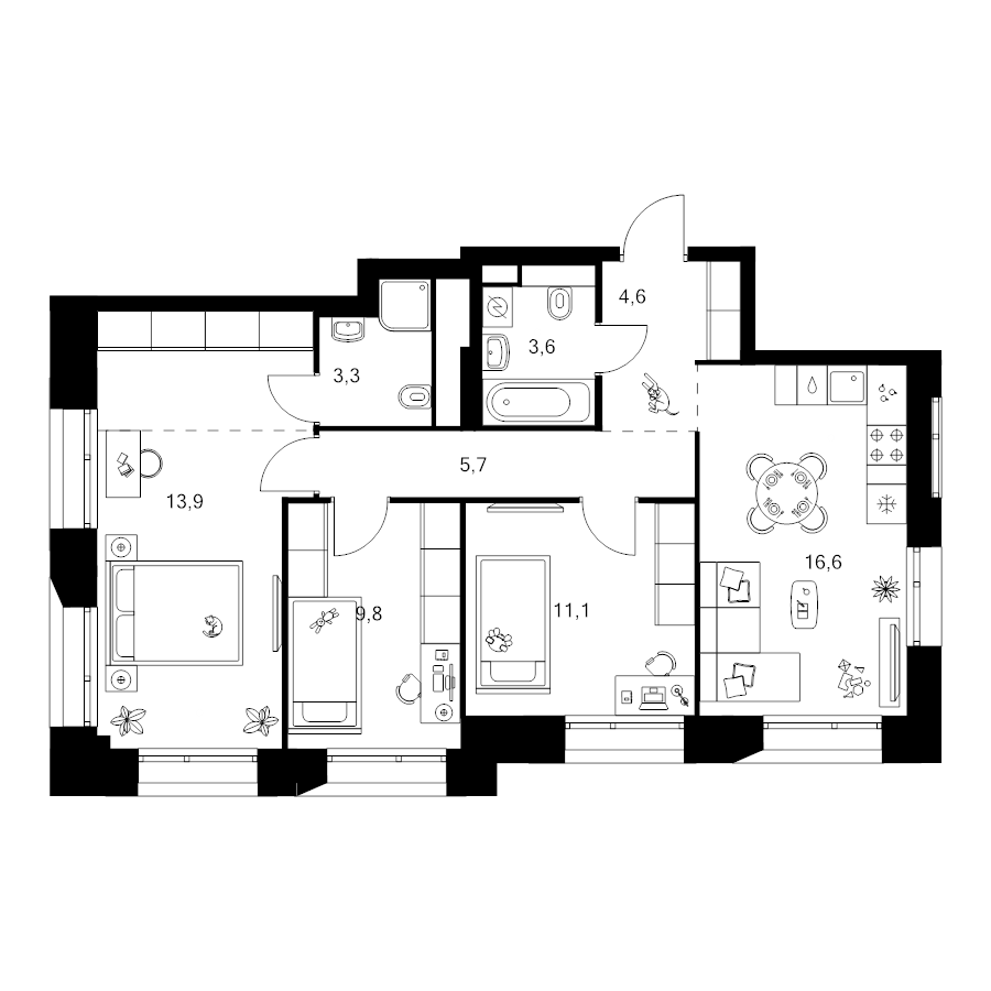 Продажа 3-комн квартиры в новостройке Москва г., Ильменский проезд,  к. 1.1.3